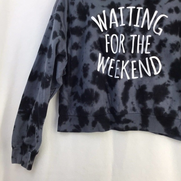 Freeze Womens Cropped Sweatshirt Gray Black Tie Dye Waiting For The Weekend XL - Picture 2 of 12